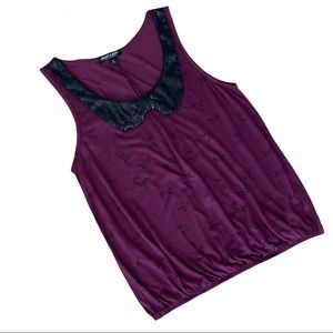 Burgundy Sequins Bow Sleeveless Top